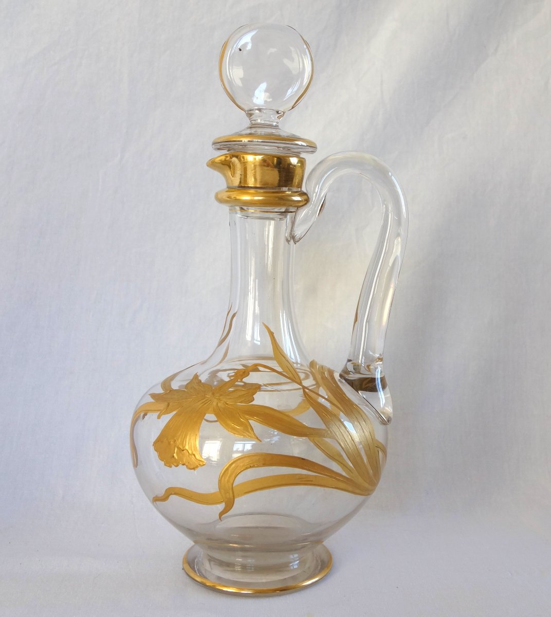 Baccarat - Carafe aiguière en cristal doré d'époque Art Nouveau - étiquette papier-photo-4