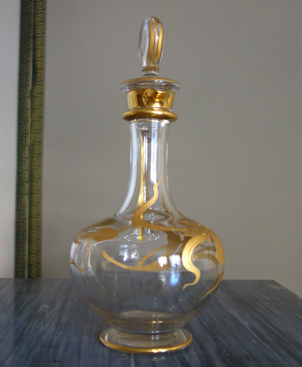 Baccarat - Carafe aiguière en cristal doré d'époque Art Nouveau - étiquette papier-photo-3