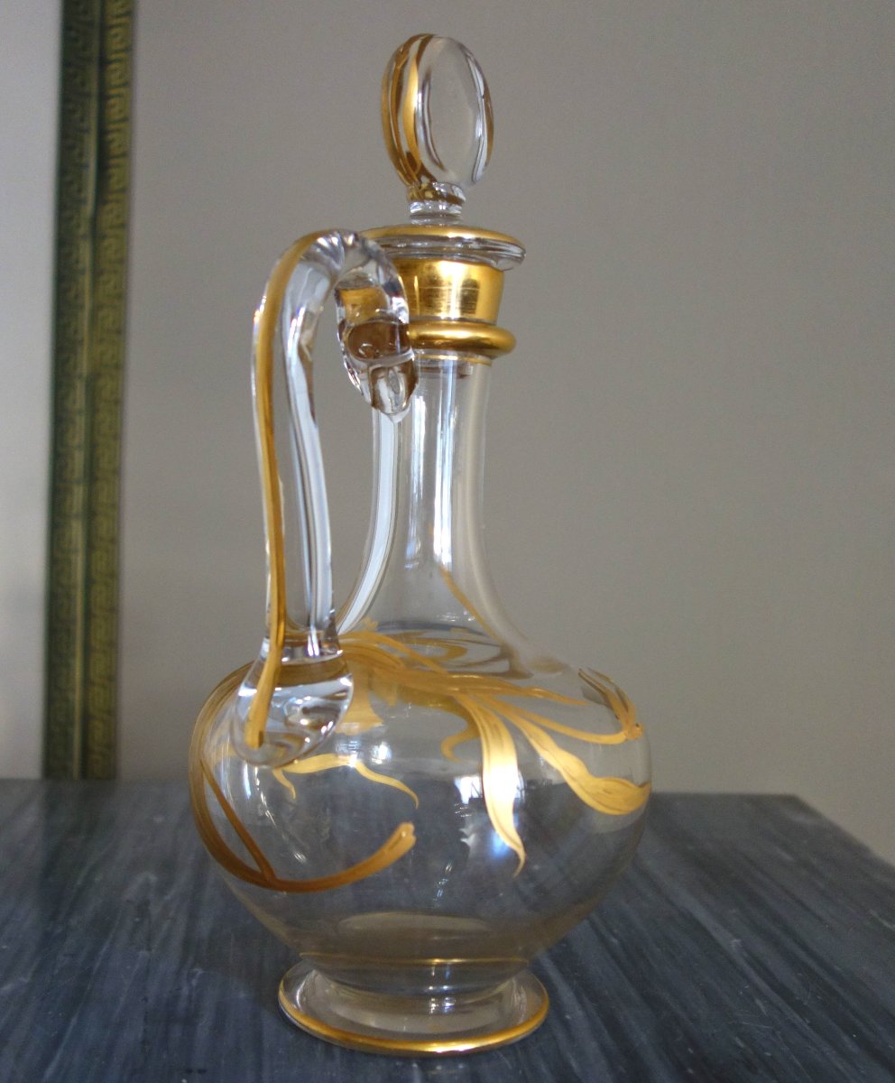 Baccarat - Carafe aiguière en cristal doré d'époque Art Nouveau - étiquette papier-photo-4
