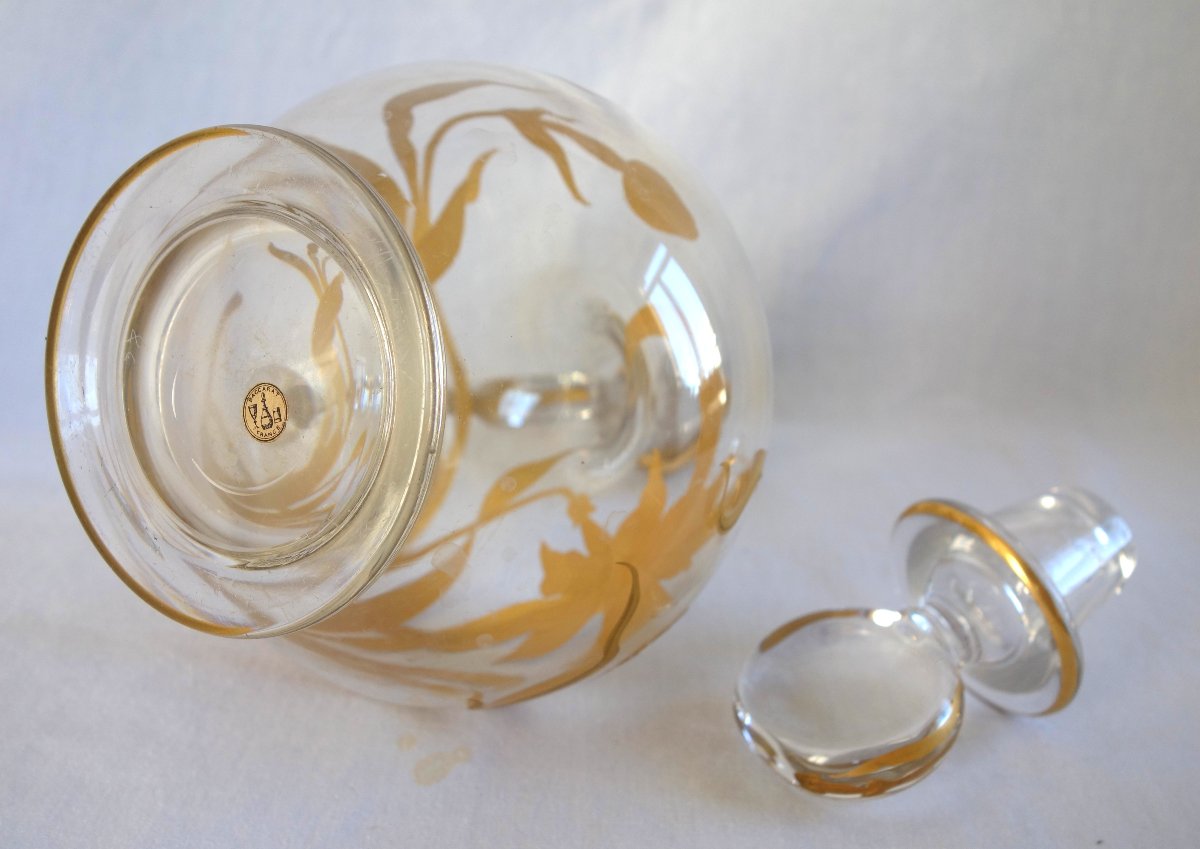 Baccarat - Carafe aiguière en cristal doré d'époque Art Nouveau - étiquette papier-photo-7