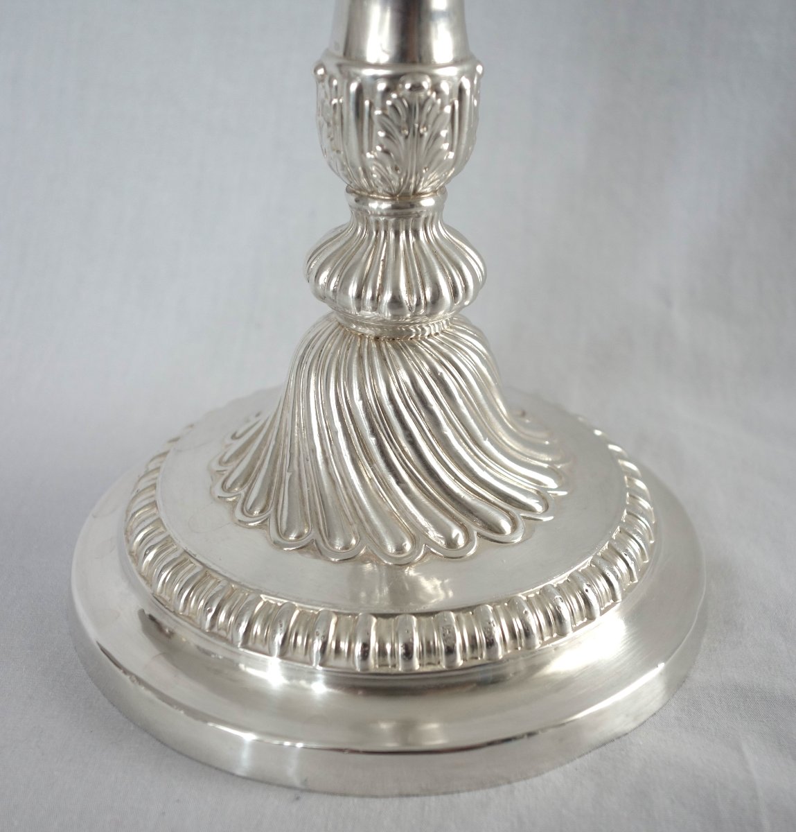 Pair Of Silver-plated Bronze Candlesticks In The Louis XV Style, Circa 1840-photo-2