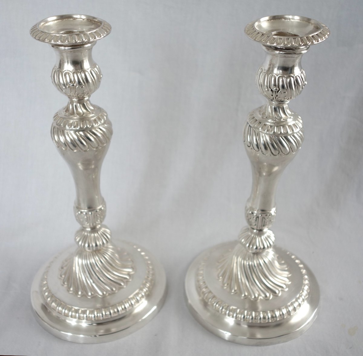 Pair Of Silver-plated Bronze Candlesticks In The Louis XV Style, Circa 1840-photo-4