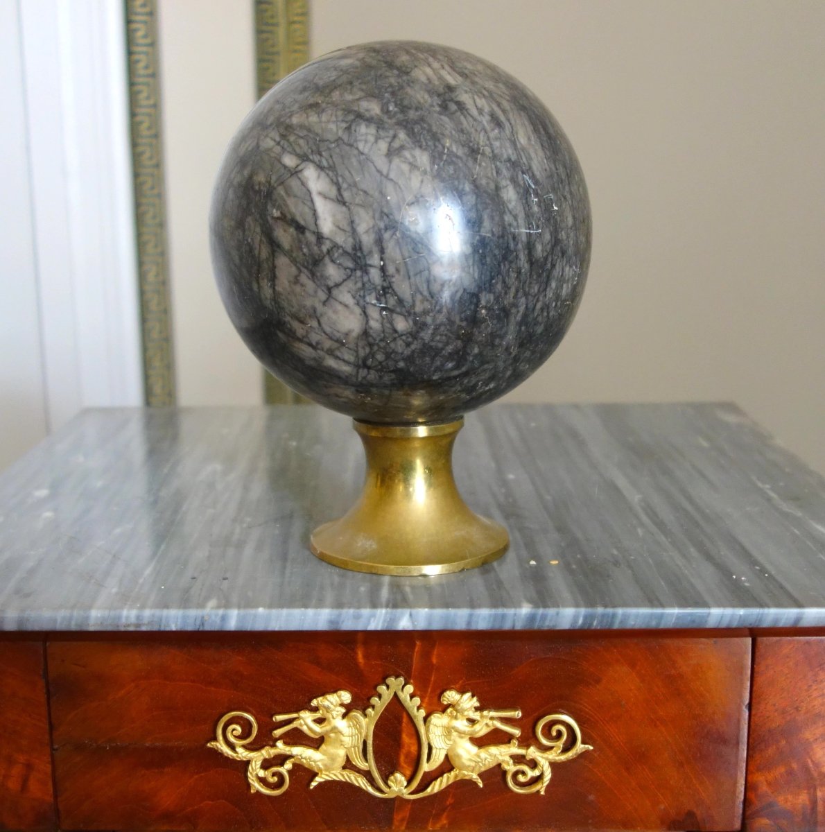 Grande boule de rampe d'escalier en marbre d'époque 19e siècle-photo-2