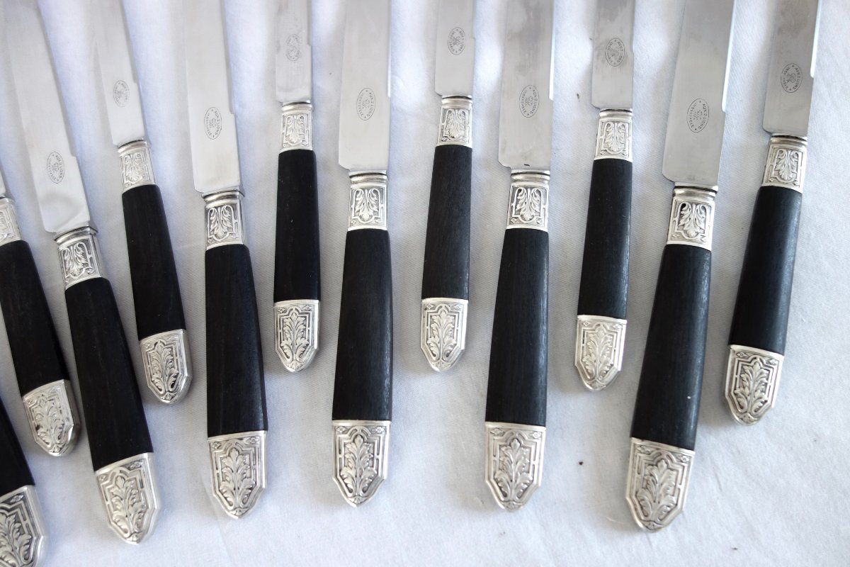 Louis XVI-style Knife Set In Ebony And Silver For 6 People-photo-1