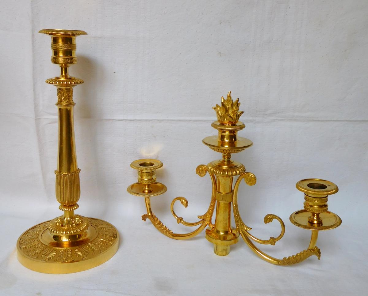 Gerard Jean Galle, Paire De Candélabres En Bronze Doré d'époque Empire Restauration-photo-5