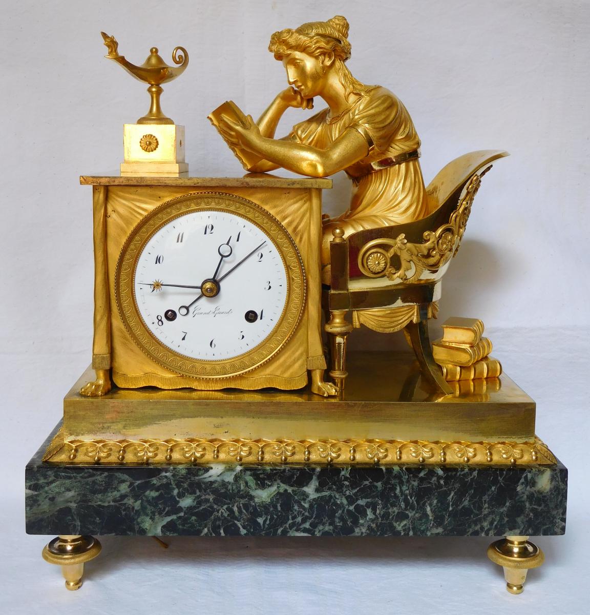 Pendule "la Liseuse" d'Après Reiche Par Claude Galle & Grand Girard. Bronze Doré époque Empire