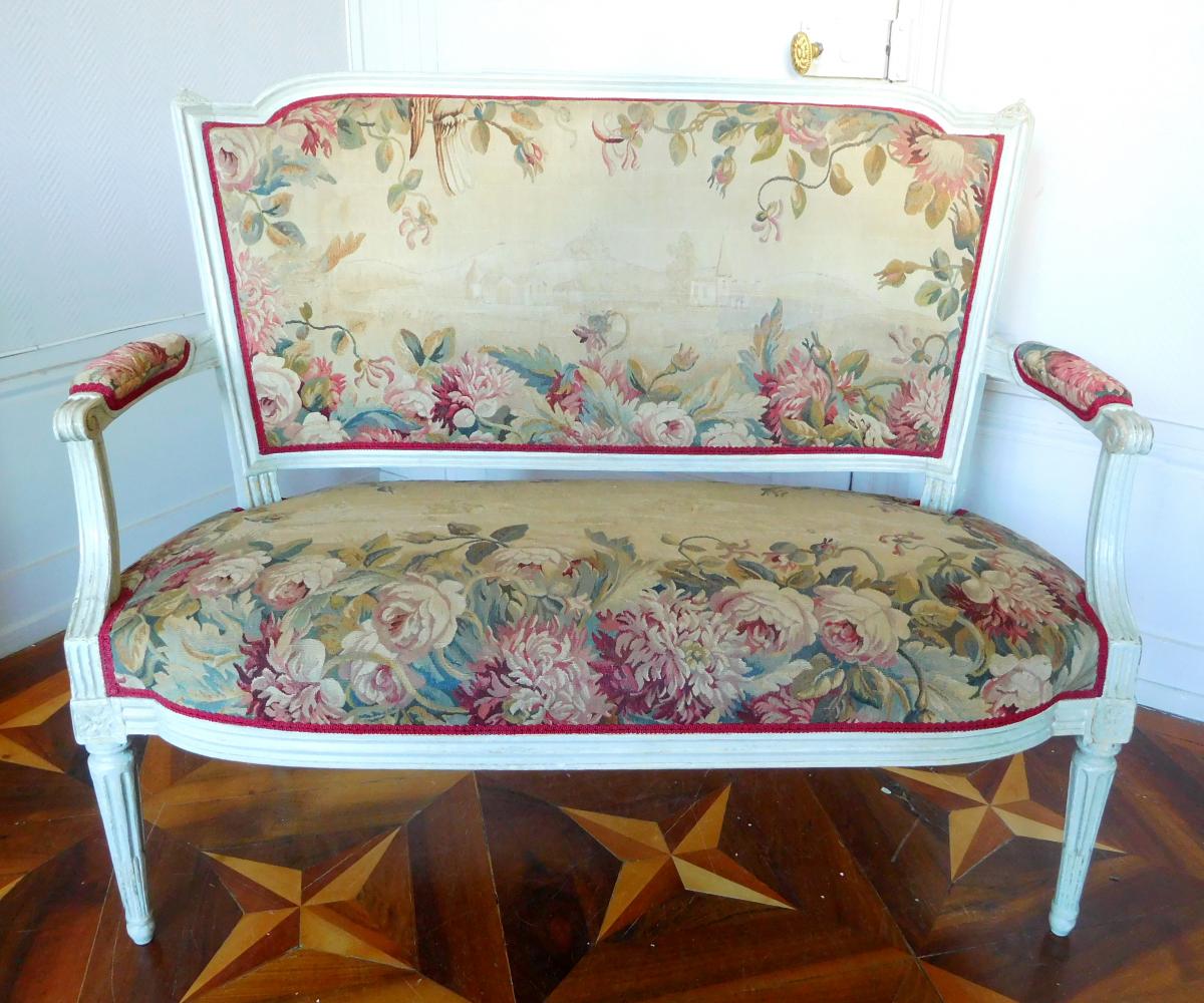 2 Seats Louis XVI Sofa With Aubusson Tapestry - Circa 1780-photo-4