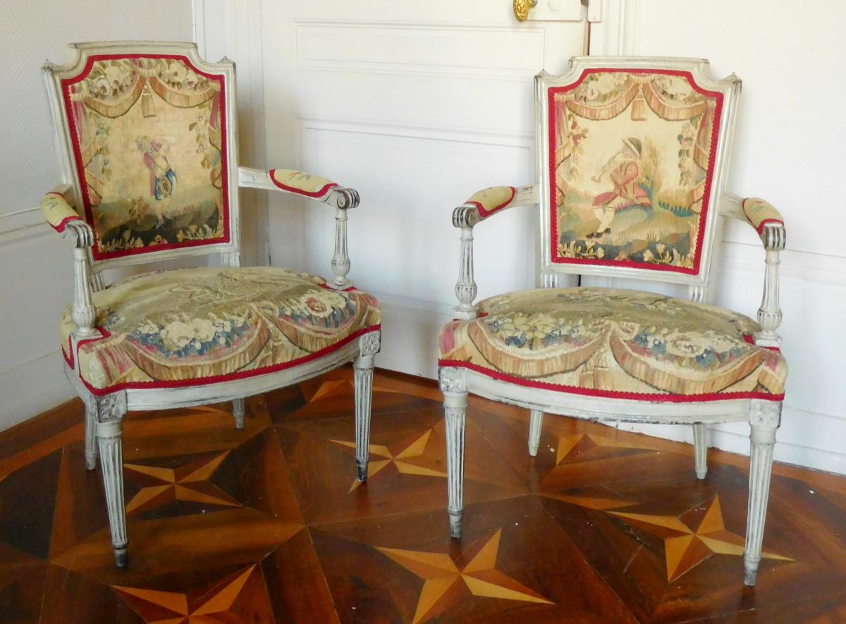 2 Seats Louis XVI Sofa With Aubusson Tapestry - Circa 1780-photo-7