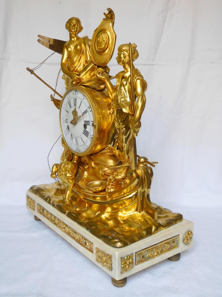 Maritime Trade Allegory Clock - Ormolu Bronze And Marble - Louis XV Period Circa 1770-photo-1