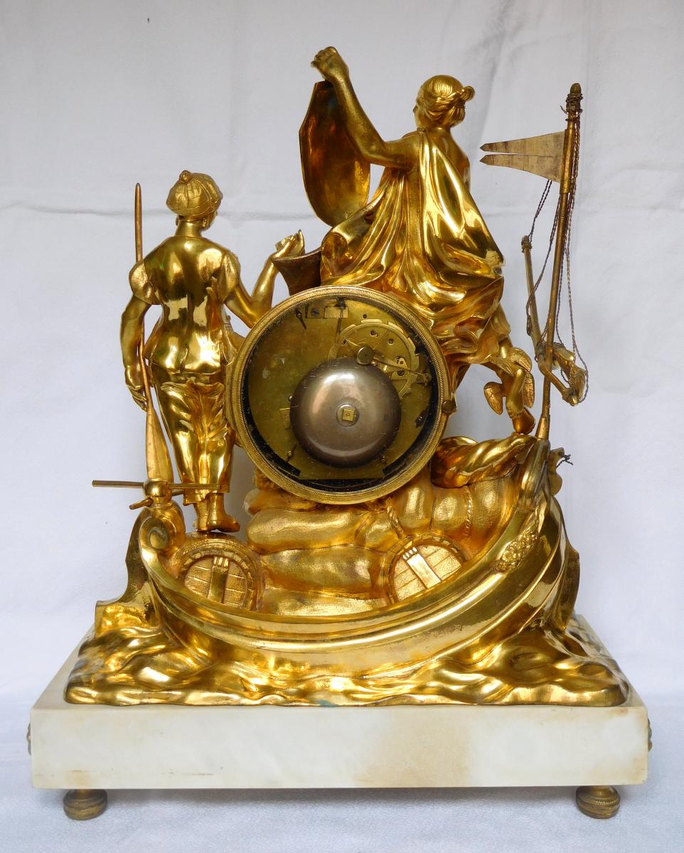 Maritime Trade Allegory Clock - Ormolu Bronze And Marble - Louis XV Period Circa 1770-photo-2