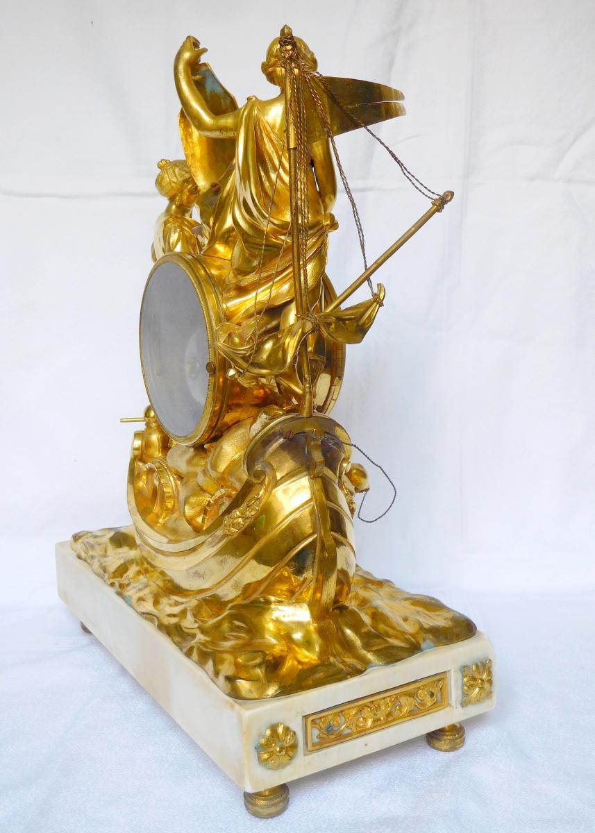 Maritime Trade Allegory Clock - Ormolu Bronze And Marble - Louis XV Period Circa 1770-photo-3