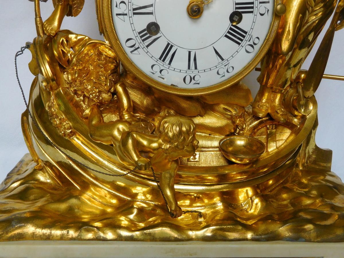 Maritime Trade Allegory Clock - Ormolu Bronze And Marble - Louis XV Period Circa 1770-photo-5