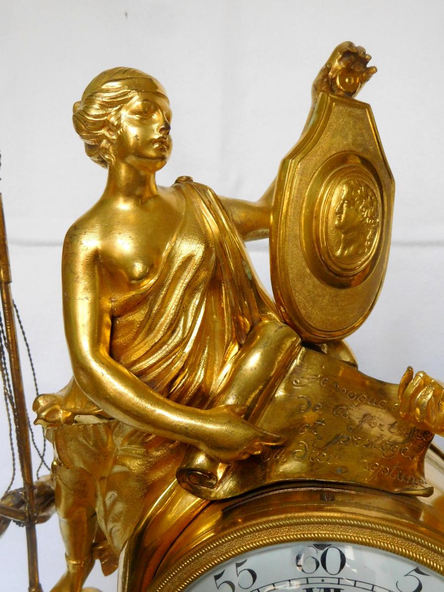 Maritime Trade Allegory Clock - Ormolu Bronze And Marble - Louis XV Period Circa 1770-photo-6