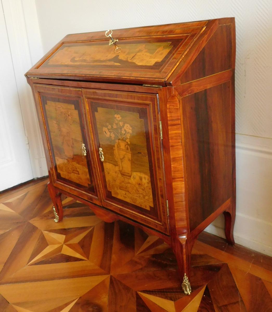 Topino : Marquetry Writing Desk, Transition Period - 18th Century - Stamped -photo-3