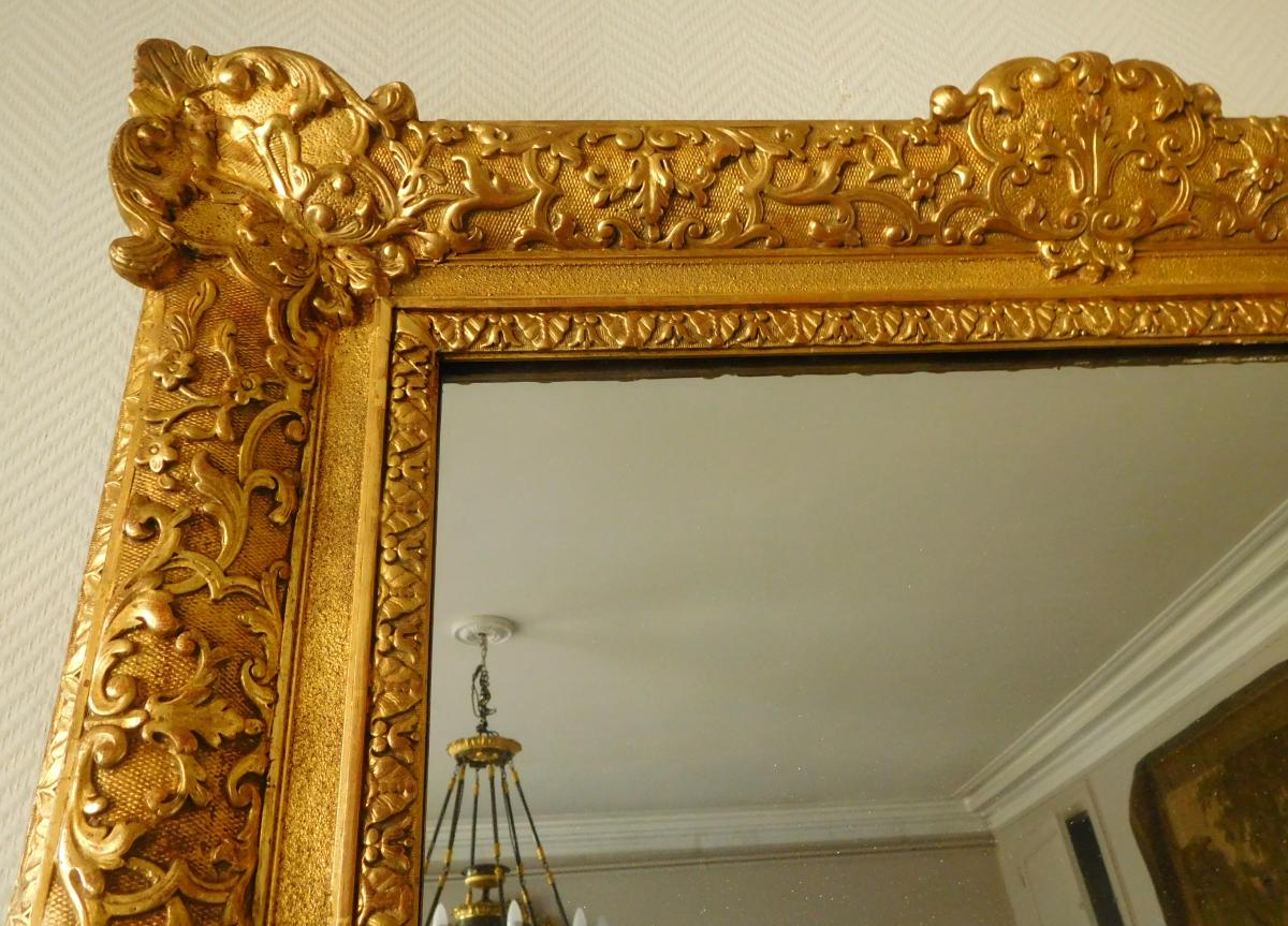 Miroir d'Entre Deux Ou De Cheminée Bois Doré Style Louis XIV Régence - Glace Mercure 160 X 96cm-photo-3