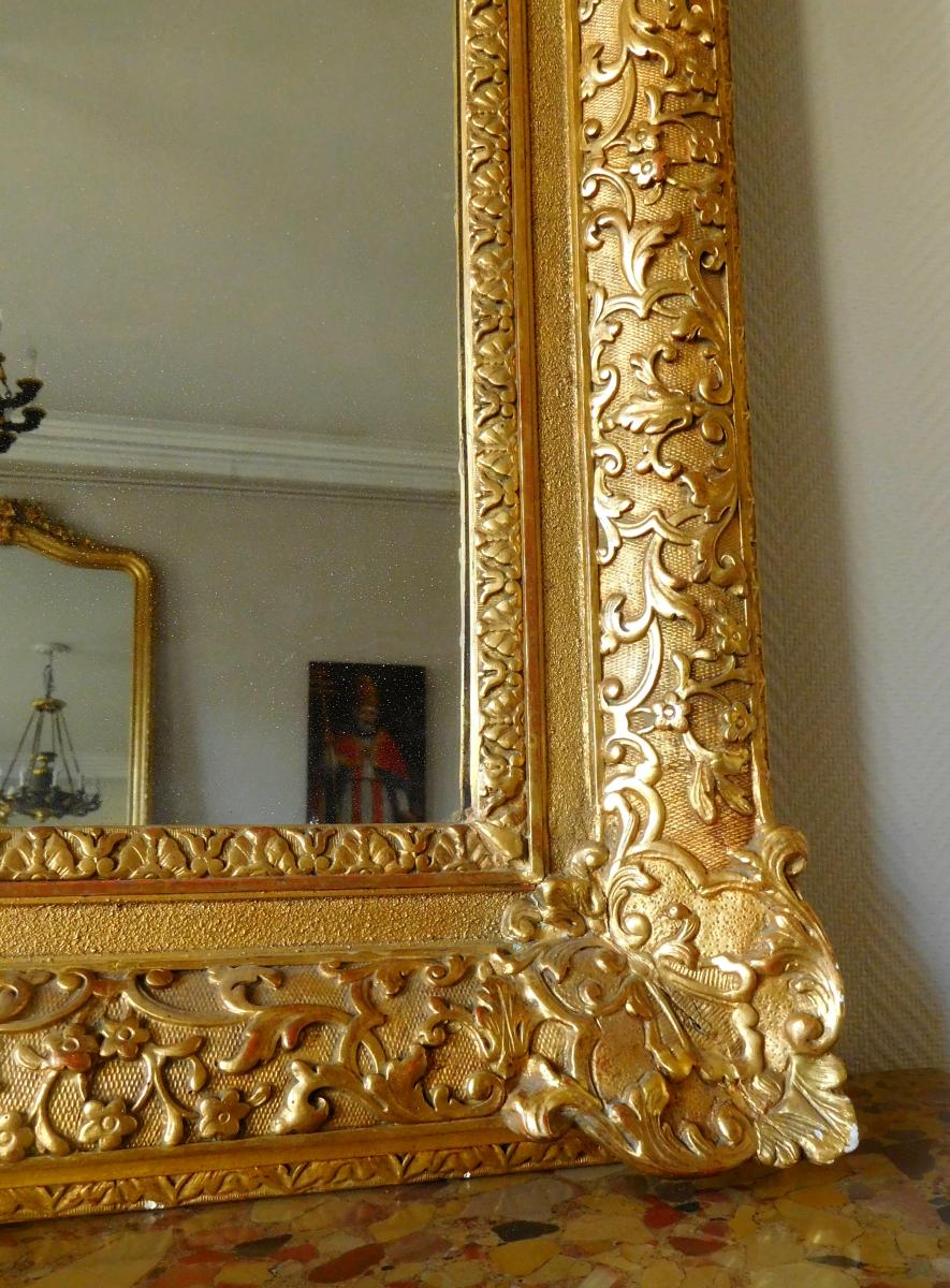 Miroir d'Entre Deux Ou De Cheminée Bois Doré Style Louis XIV Régence - Glace Mercure 160 X 96cm-photo-6