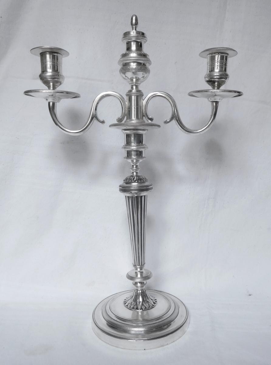 paire de Candélabres, Modèle Du Château De Fontainebleau Bronze Argenté ép. Empire Restauration-photo-4