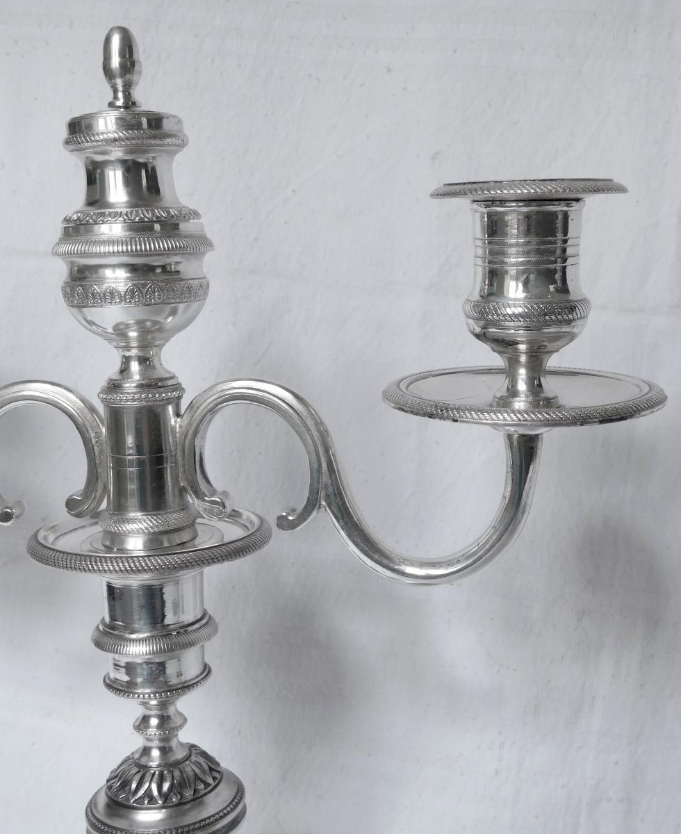 paire de Candélabres, Modèle Du Château De Fontainebleau Bronze Argenté ép. Empire Restauration-photo-1