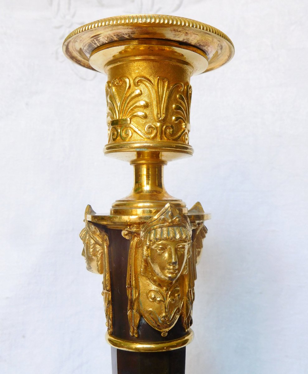 Claude Galle: Pair Of Tall Ormolu Candlesticks  - Consulat Period - Empire-photo-4