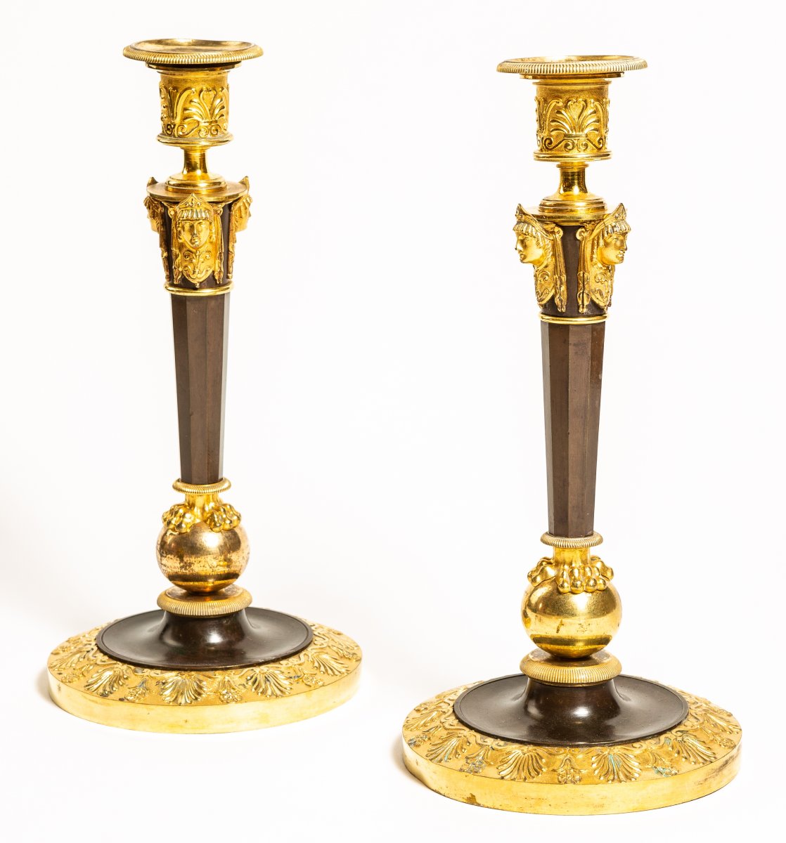 Claude Galle: Pair Of Tall Ormolu Candlesticks  - Consulat Period - Empire