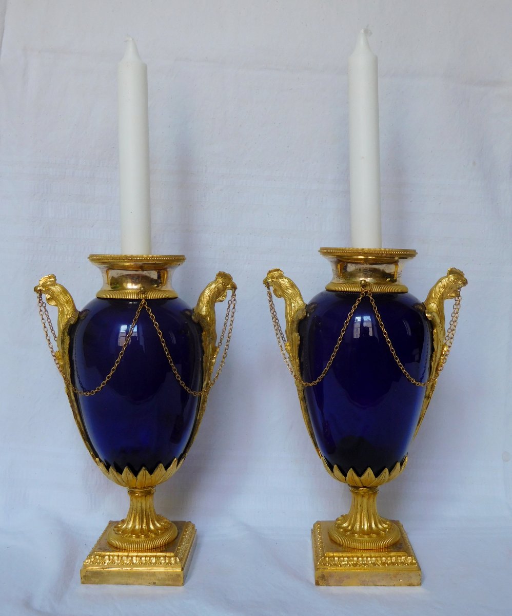 Gilt Bronze Fireplace Trim With Cocks 4 Pieces Louis XVI Marble And Blue Glass-photo-4