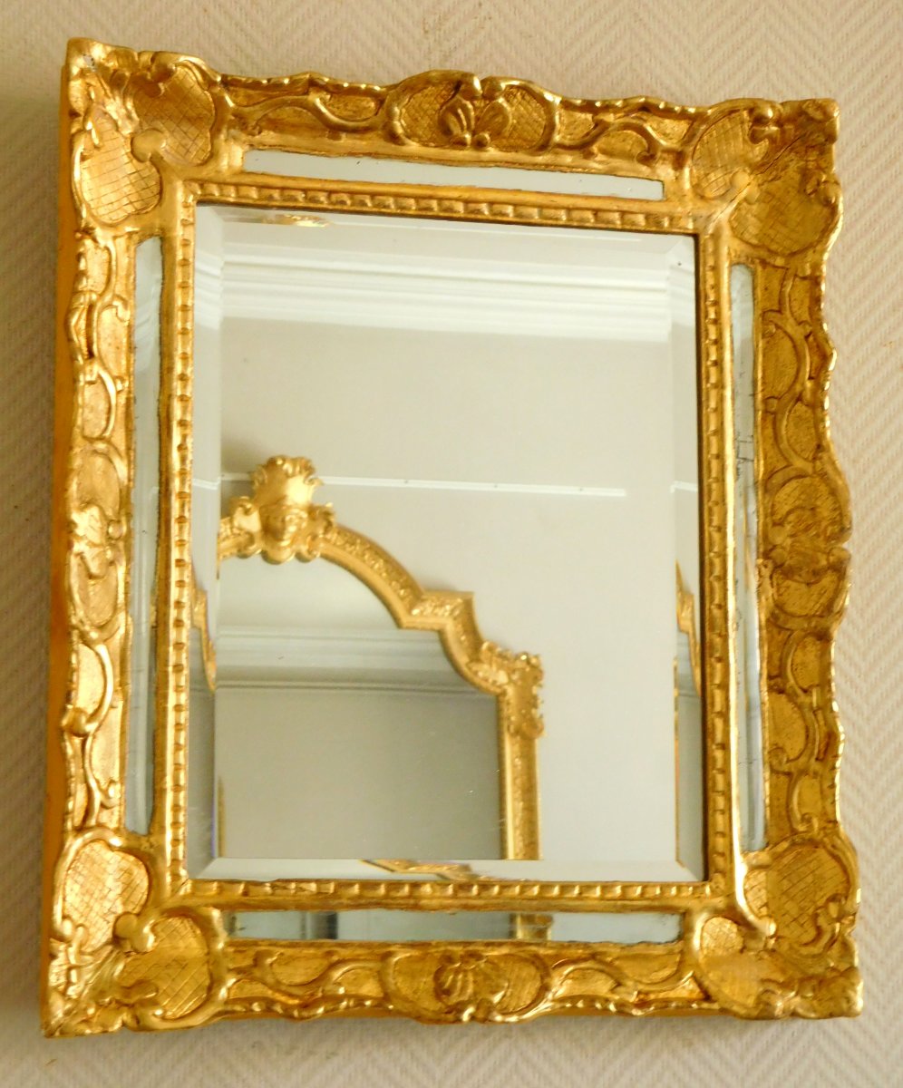 Miroir à Pare Closes En Bois Doré et glace au mercure d'époque Louis XIV Régence 48x56cm-photo-2