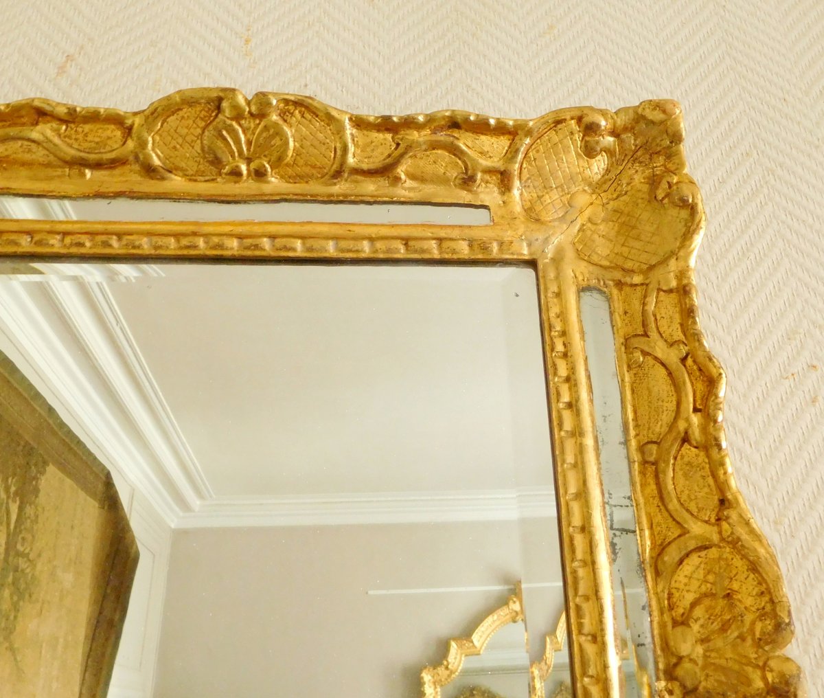 Miroir à Pare Closes En Bois Doré et glace au mercure d'époque Louis XIV Régence 48x56cm-photo-3