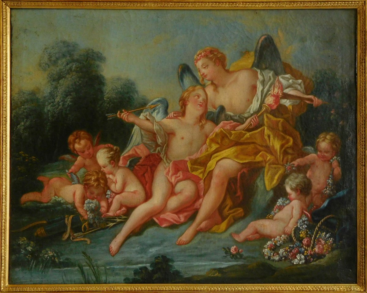 18th Century School, Butcher's Follower - Venus And Cupid Mythological Scene, Oil On Canvas-photo-2