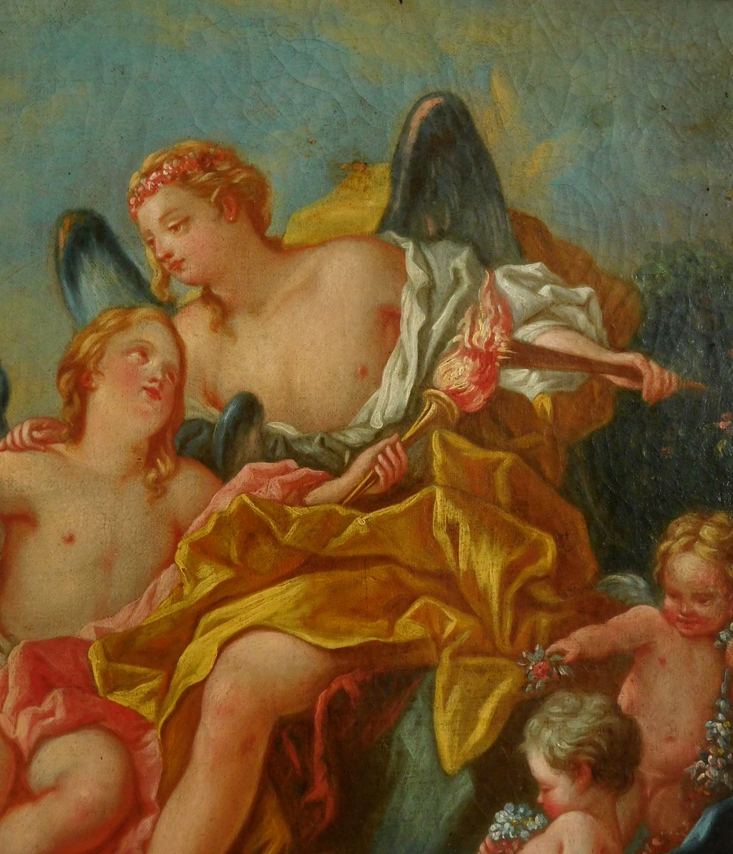 Ecole Du 18e Siècle, Suiveur De Boucher - Venus Et Cupidon Scène Mythologique, Huile Sur Toile -photo-3