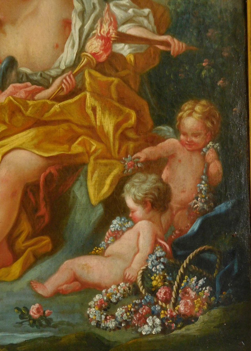Ecole Du 18e Siècle, Suiveur De Boucher - Venus Et Cupidon Scène Mythologique, Huile Sur Toile -photo-2