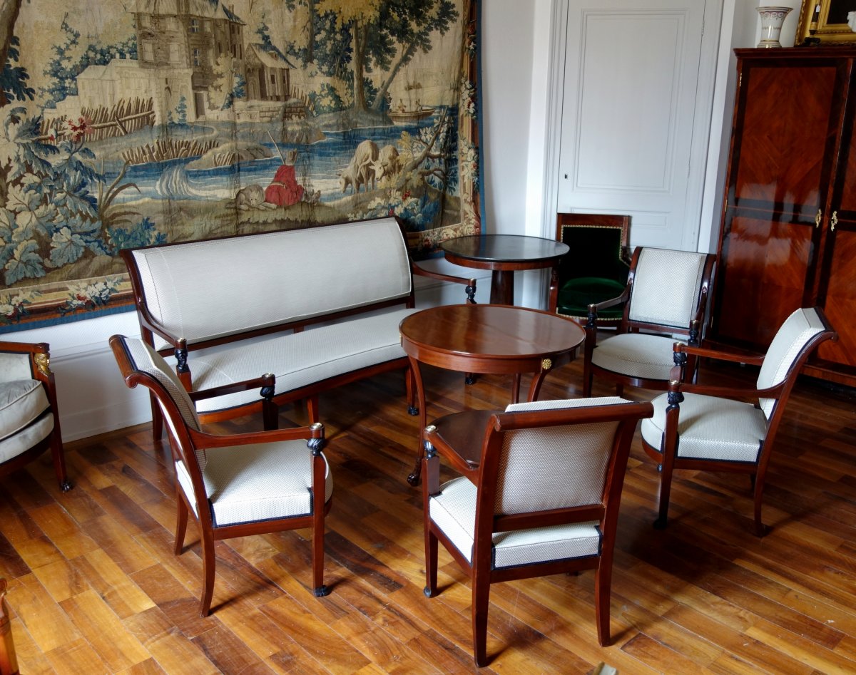 Mahogany Lounge Directoire Consulate Period - Sofa & 4 Armchairs - Circa 1800-photo-7