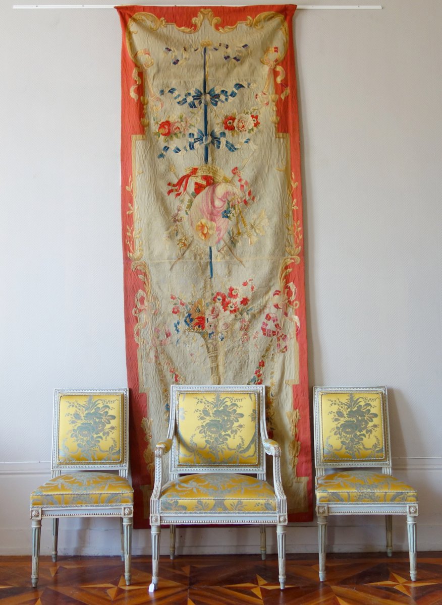 Aubusson Ou Beauvais Tapisserie Fine d'époque Louis XVI En Laine Et Soie - Trophée De Cornemuse-photo-4