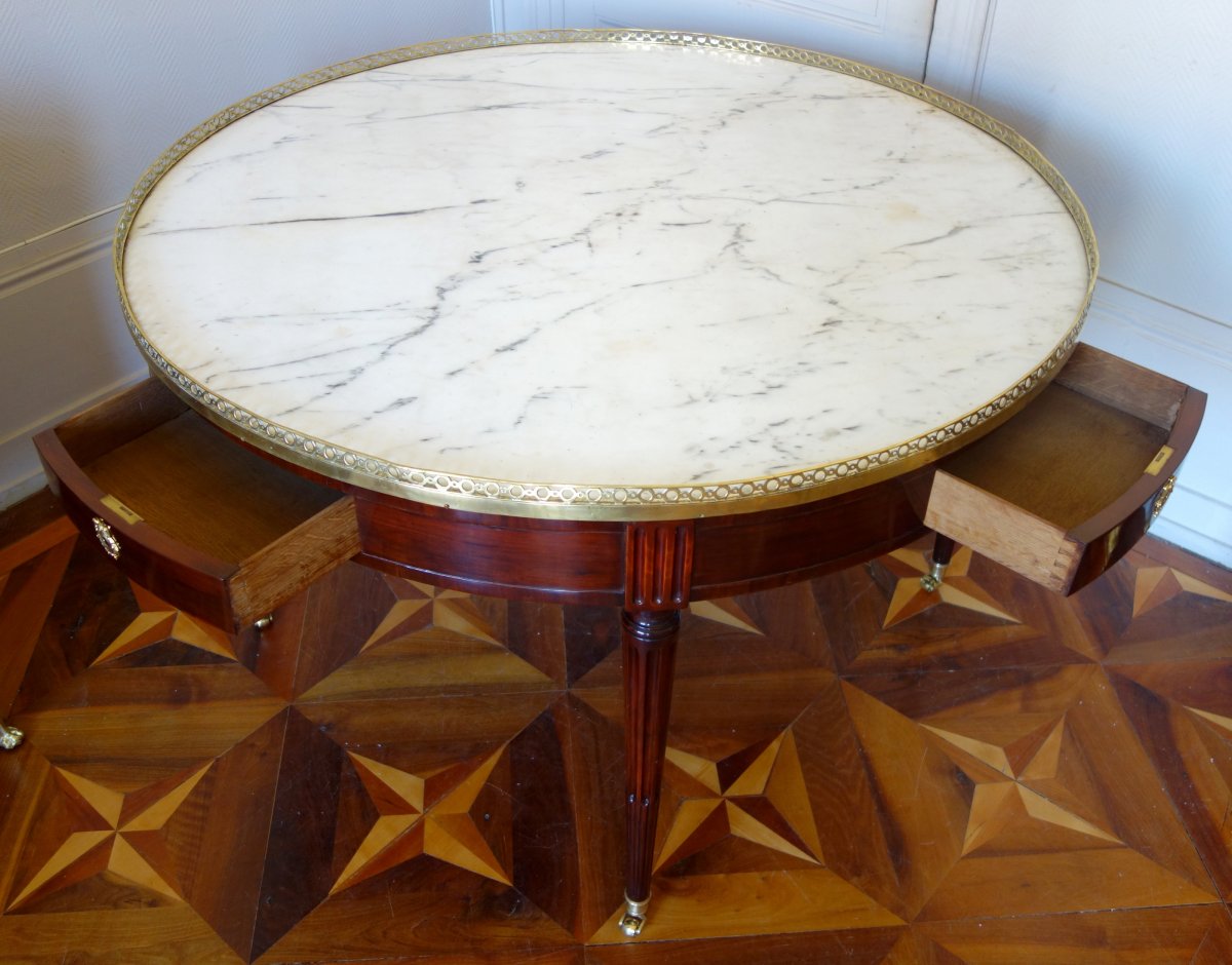 Louis XVI Library Pedestal Or Large Bouillotte Table - Mahogany & Marble Diameter 129cm-photo-4