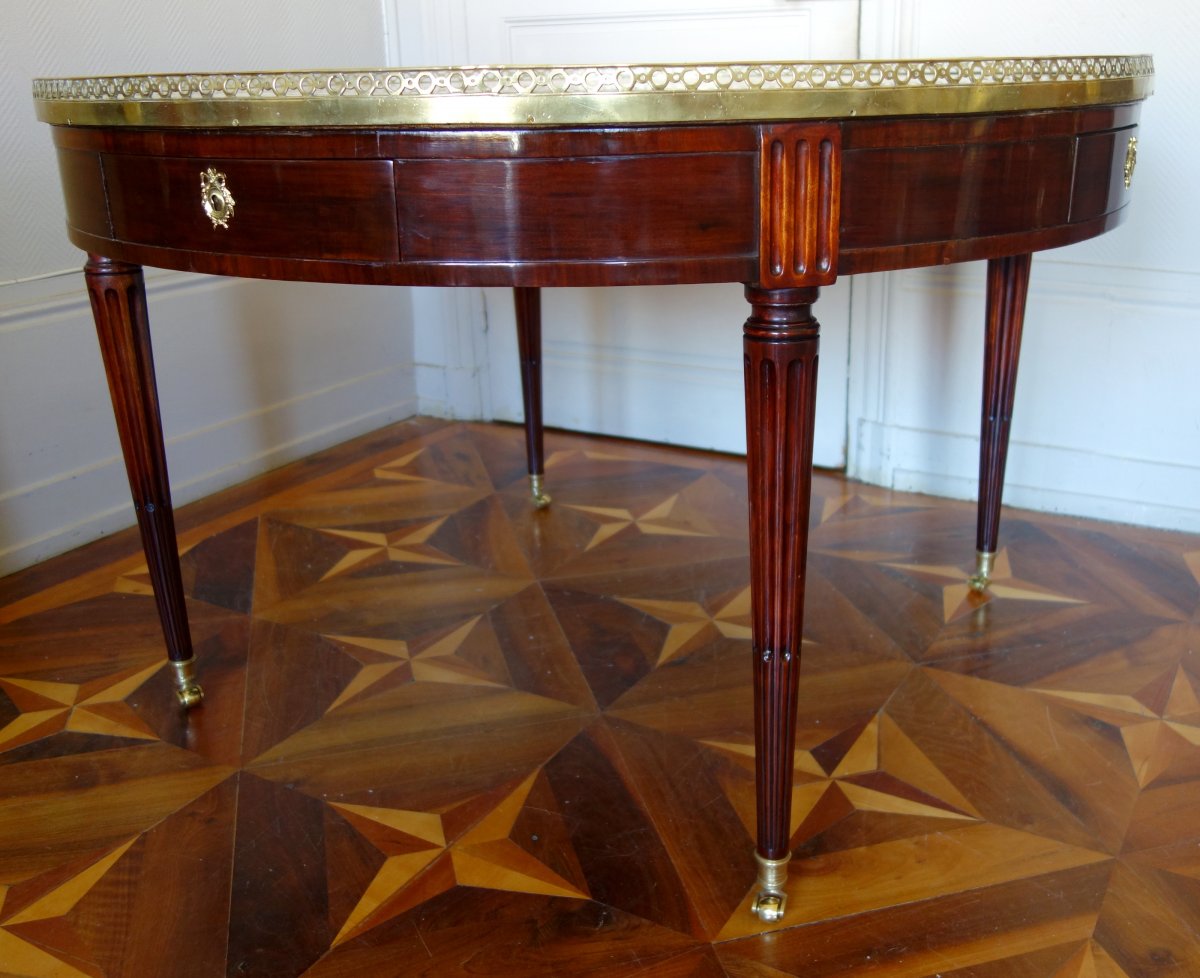 Guéridon De Bibliothèque Louis XVI Ou Table Bouillotte Géante En Acajou & Marbre Diamètre 129cm-photo-1