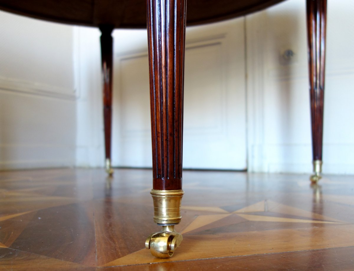 Louis XVI Library Pedestal Or Large Bouillotte Table - Mahogany & Marble Diameter 129cm-photo-2