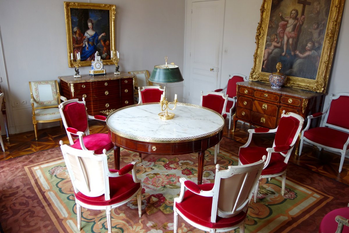 Louis XVI Library Pedestal Or Large Bouillotte Table - Mahogany & Marble Diameter 129cm-photo-6