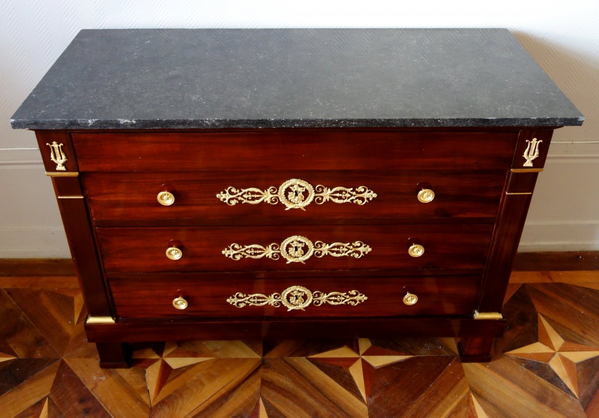 Marcion (attributed To) Commode In Mahogany And Gilt Bronze Empire Period-photo-3