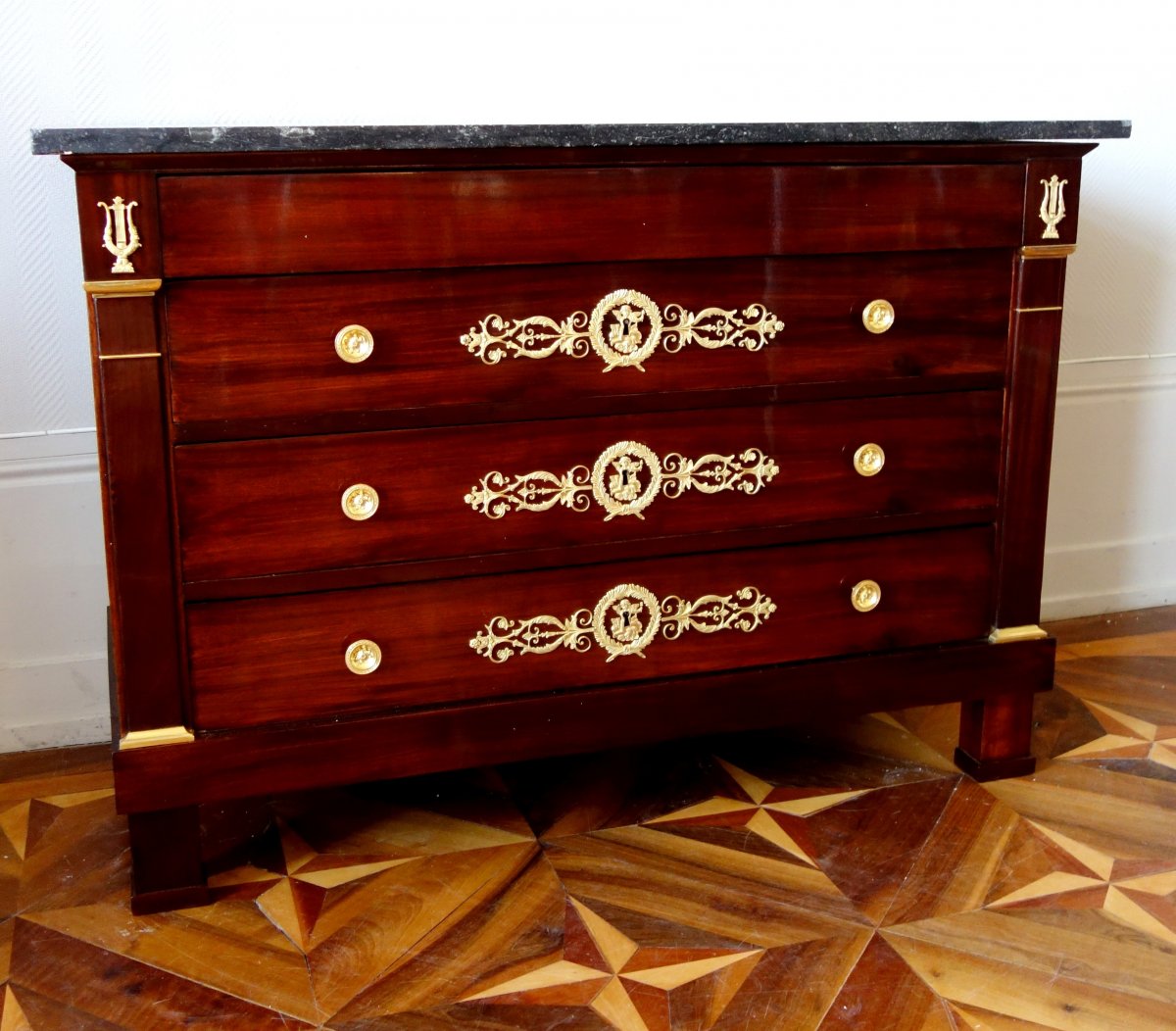 Marcion (attributed To) Commode In Mahogany And Gilt Bronze Empire Period-photo-4