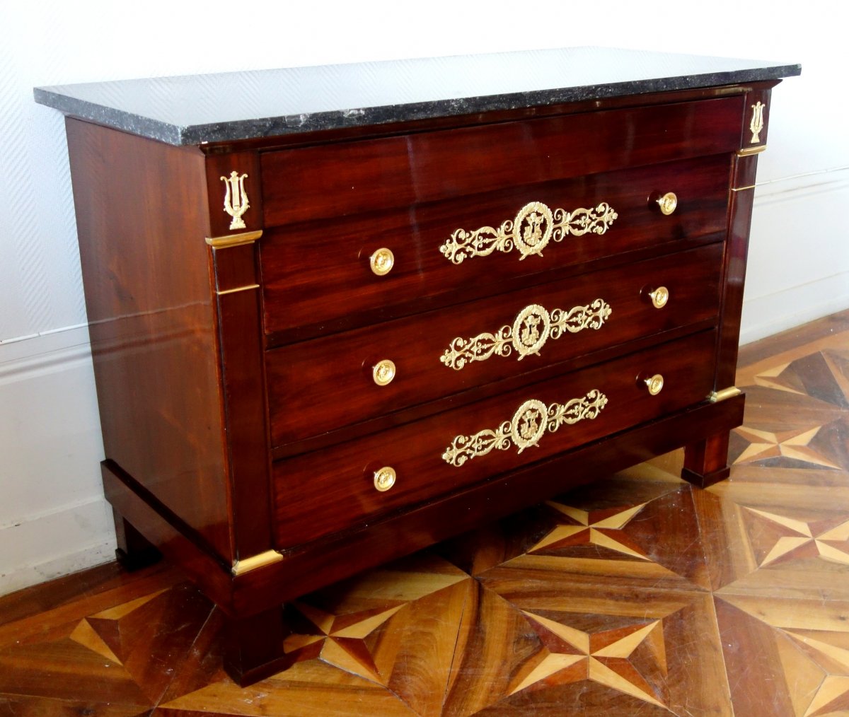 Marcion (attributed To) Commode In Mahogany And Gilt Bronze Empire Period-photo-1