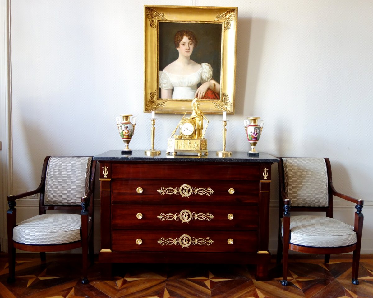 Marcion (attributed To) Commode In Mahogany And Gilt Bronze Empire Period-photo-7