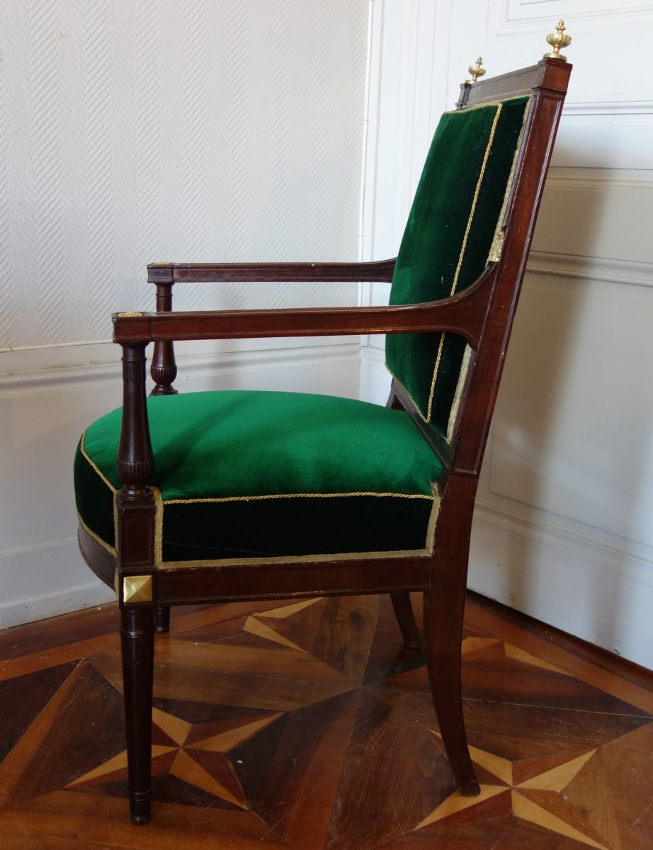 Pair Of Directoire Mahogany And Ormolu Armchairs Attributed To Jacob, Late 18th Century-photo-2