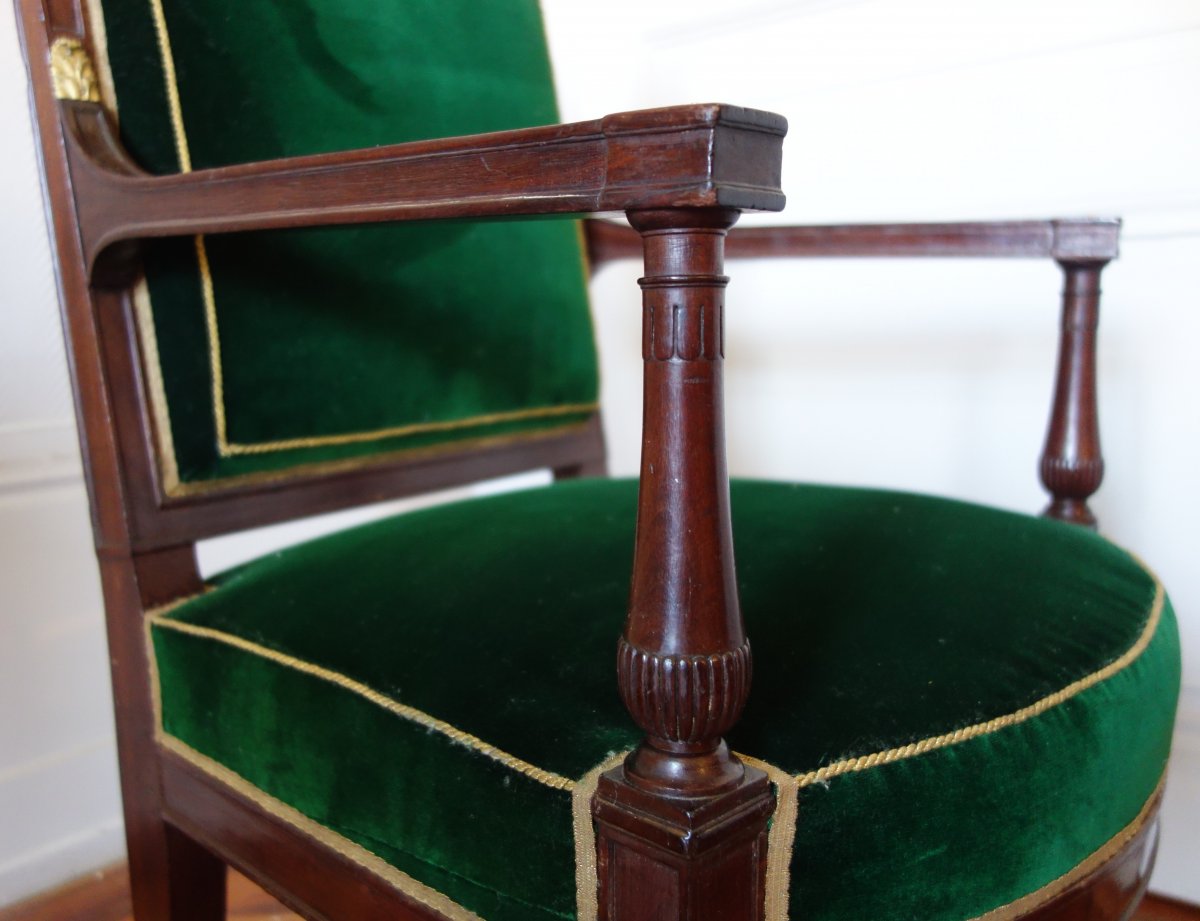 Pair Of Directoire Mahogany And Ormolu Armchairs Attributed To Jacob, Late 18th Century-photo-4