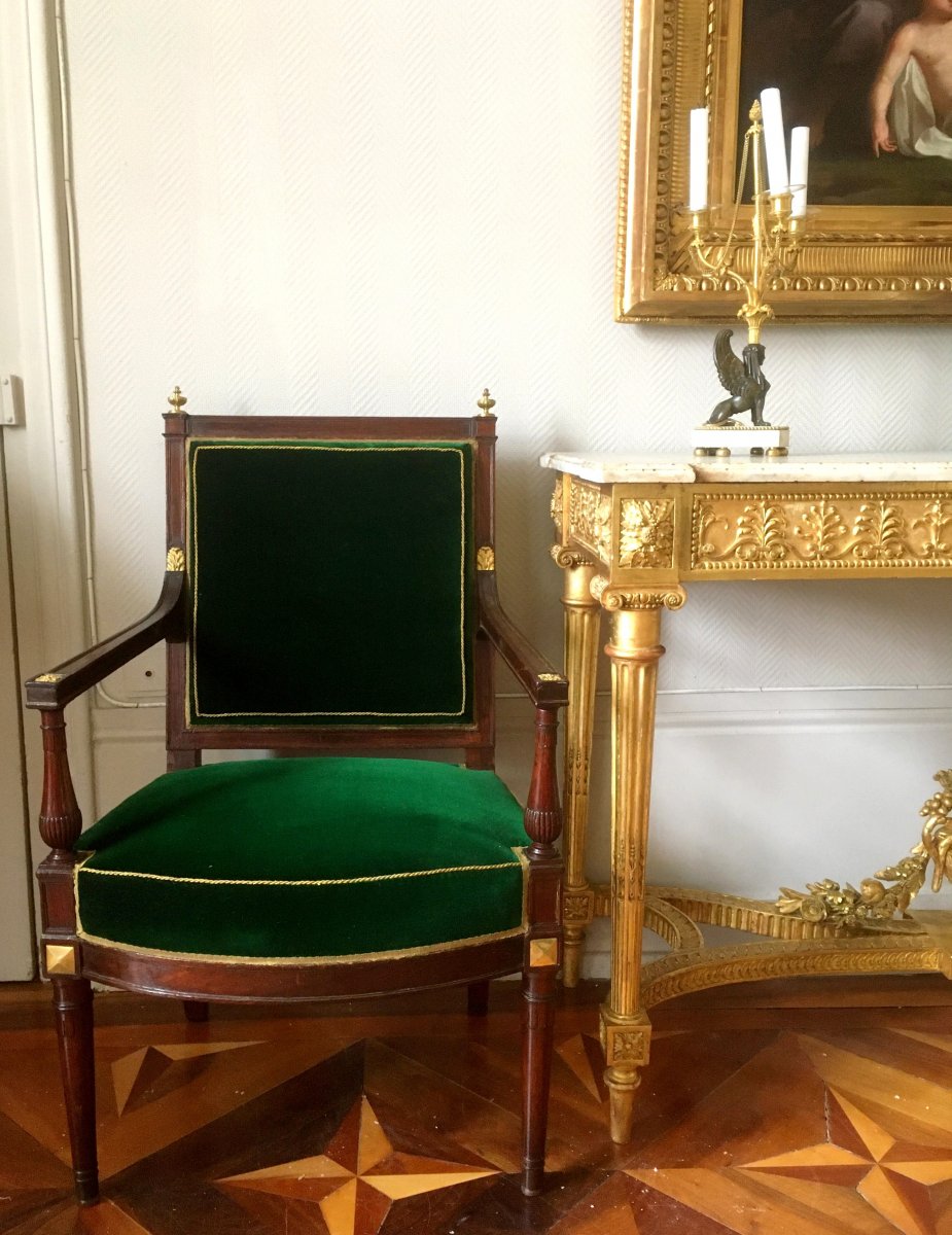 Pair Of Directoire Mahogany And Ormolu Armchairs Attributed To Jacob, Late 18th Century-photo-8