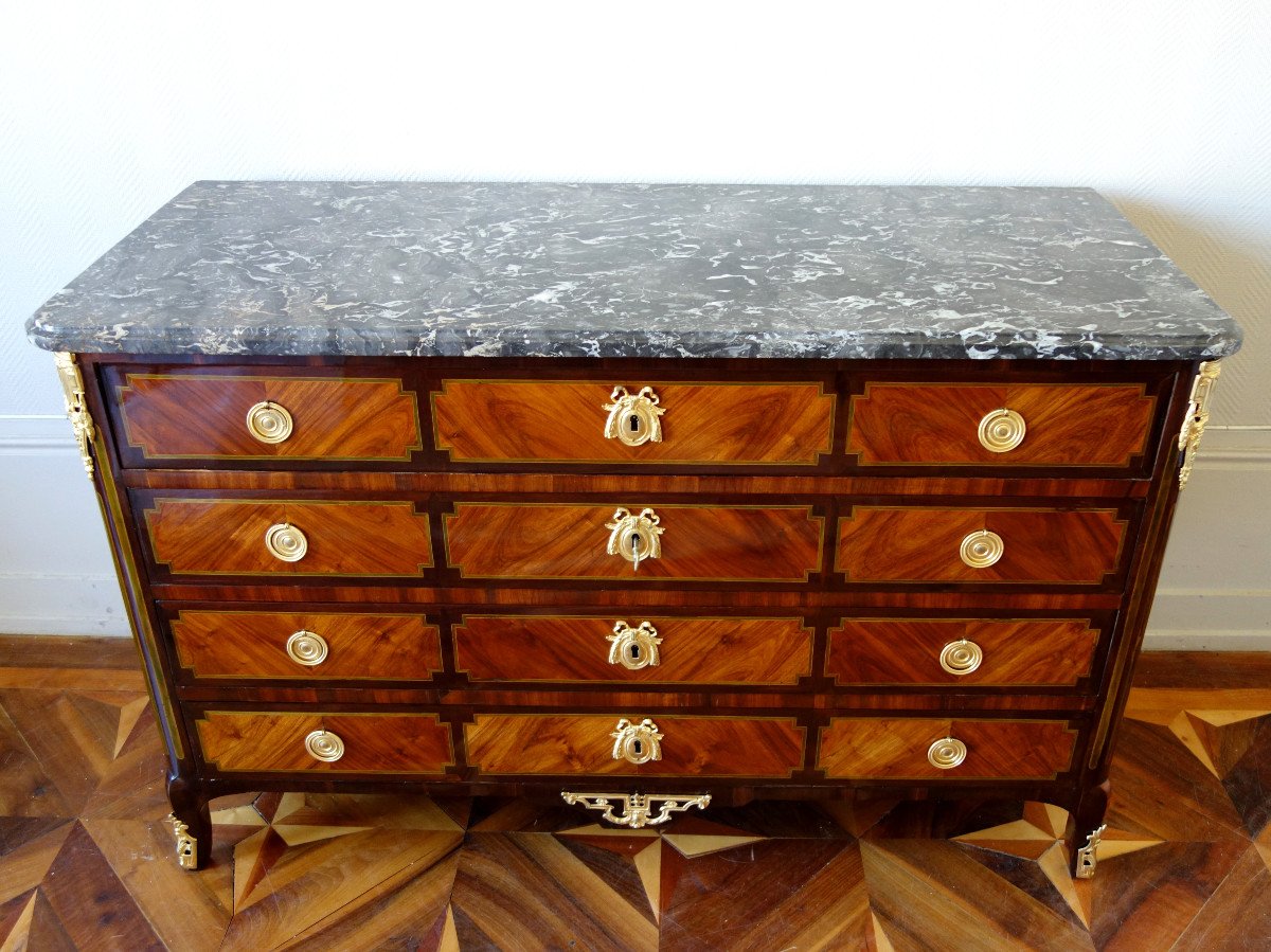 Pierre Antoine Veaux : Large Marquetry Louis XVI Commode - 145cm - Stamped-photo-2