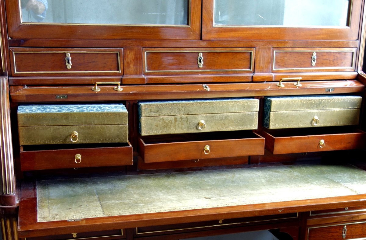 Cabinet Cylinder Bookcase In Mahogany Louis XVI Period, Buffer Varnish-photo-2