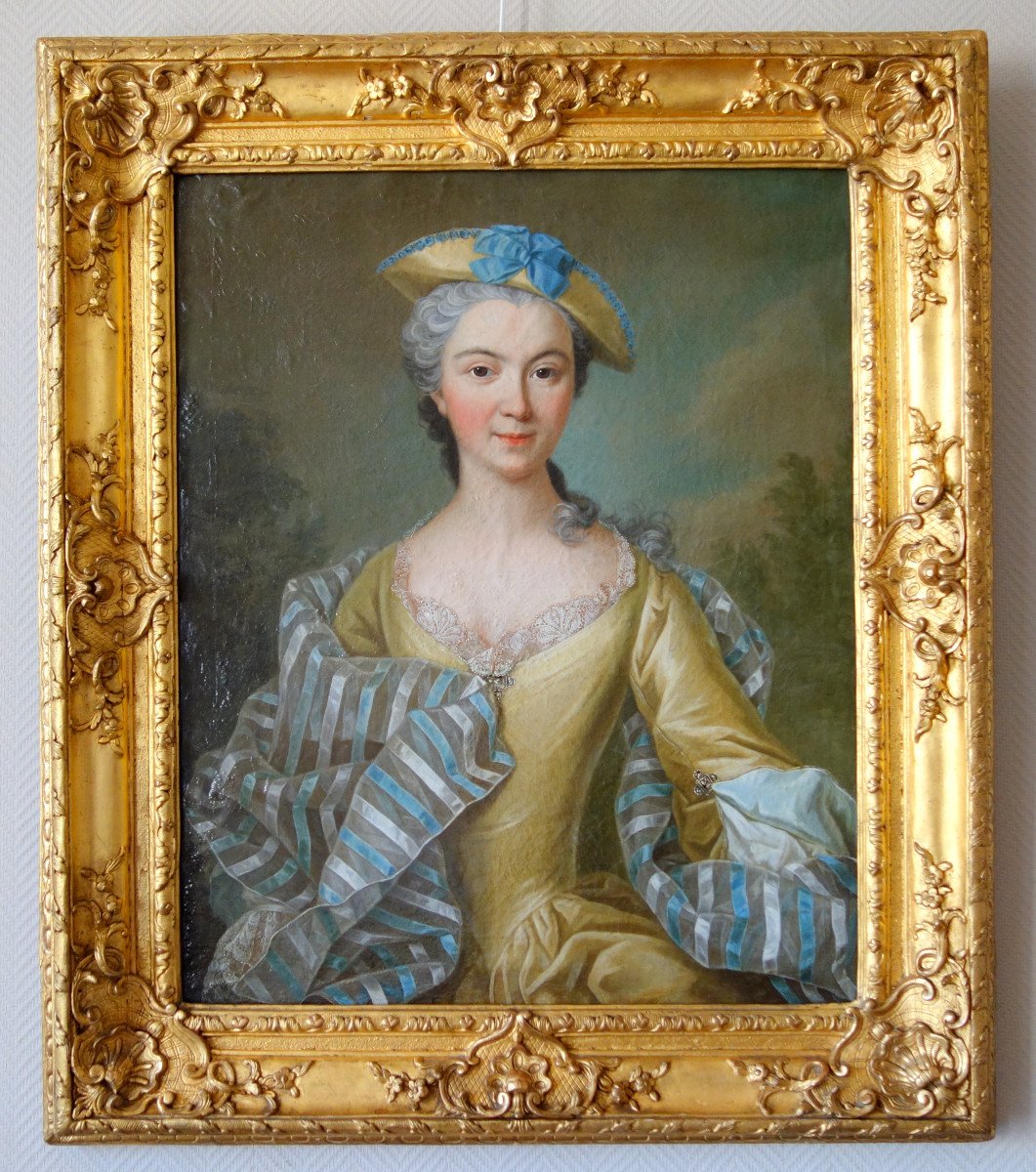 Ecole Française Du 18e Siècle, Entourage De Nattier - Portrait De Dame Dans Son Cadre d'Origine-photo-2