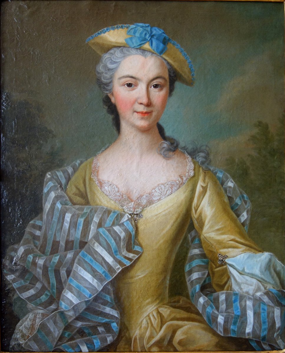 Ecole Française Du 18e Siècle, Entourage De Nattier - Portrait De Dame Dans Son Cadre d'Origine-photo-3