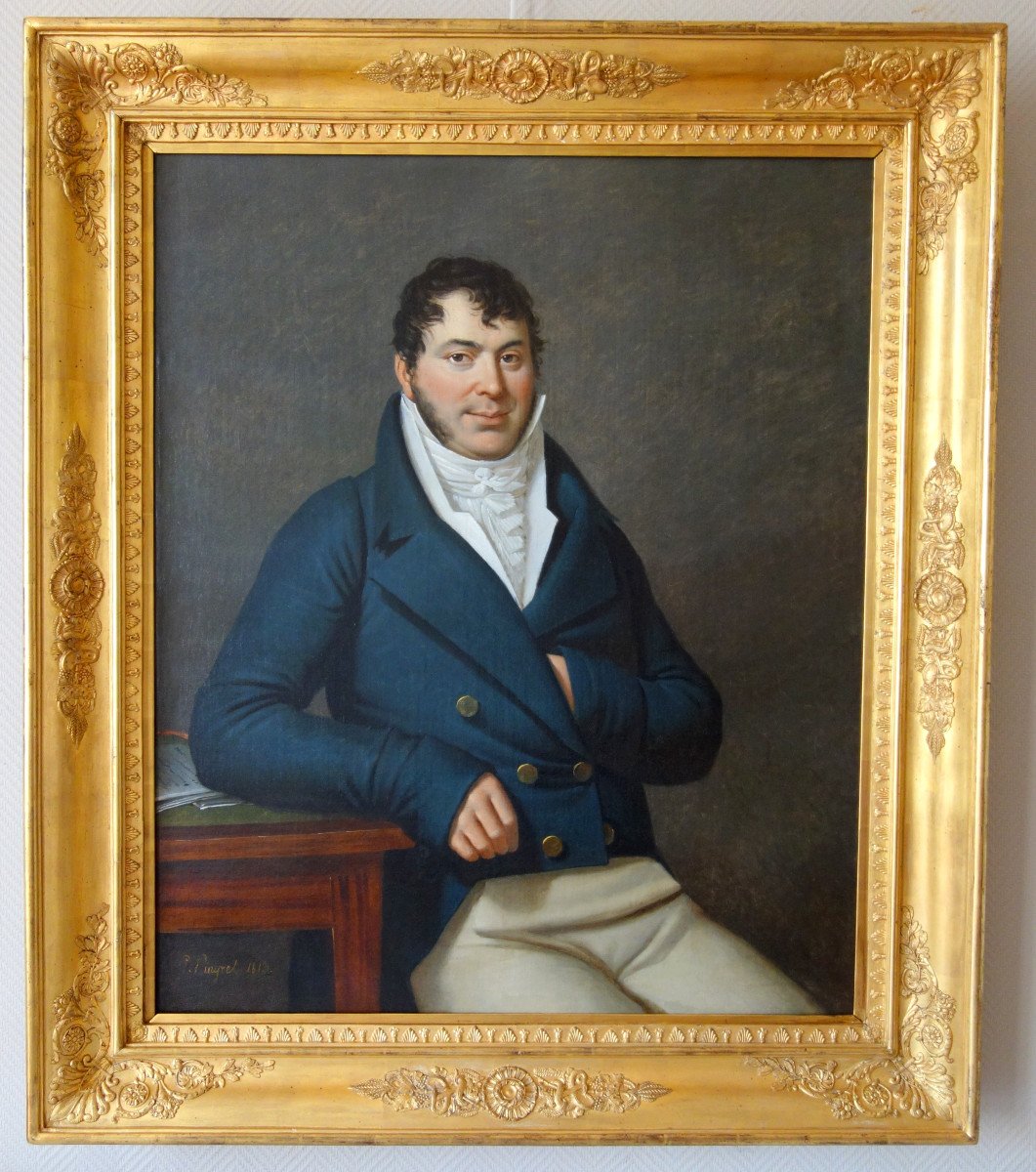 Edouard Pingret, élève De David - Grd Portrait d'Homme d'époque Empire 1813 - 103cm X 121cm