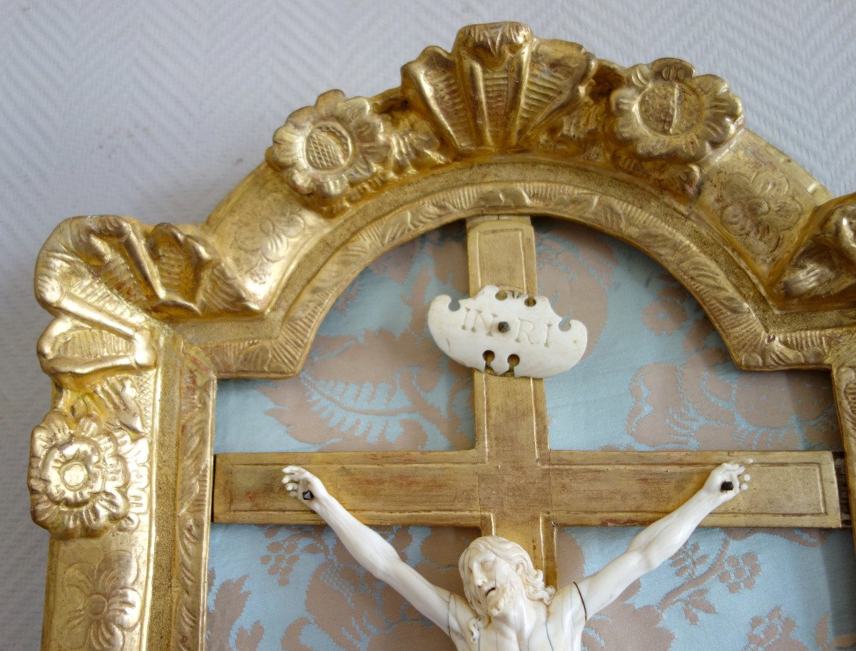 Grd Christ En Ivoire, Cadre En Bois Doré d'époque Louis XIV Régence - Début XVIIIe Siècle-photo-6