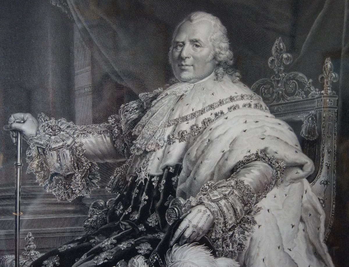 Grde Gravure Royaliste : Louis XVIII Roi De France En 1814 d'Après Gérard, 85,5 X 105 Cm-photo-4